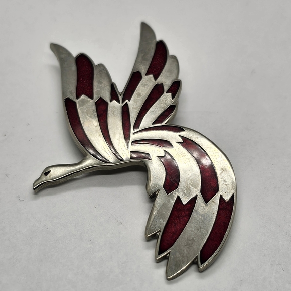 Rivest Flying Bird Vintage Red and silver Brooch - Picture 2 of 7